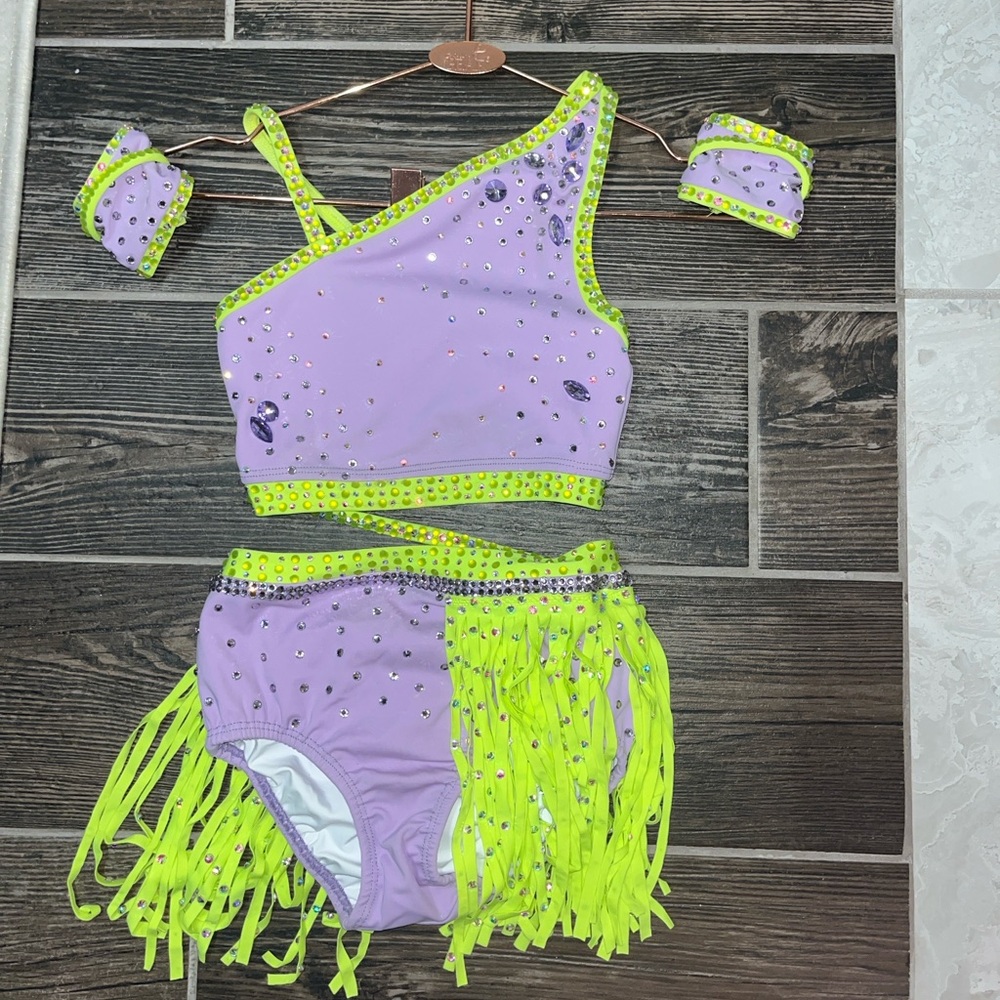 Kids Purple and Neon Green Dance Costume